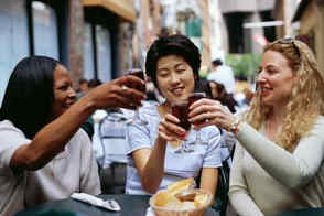 Friends relaxing at a restaurant